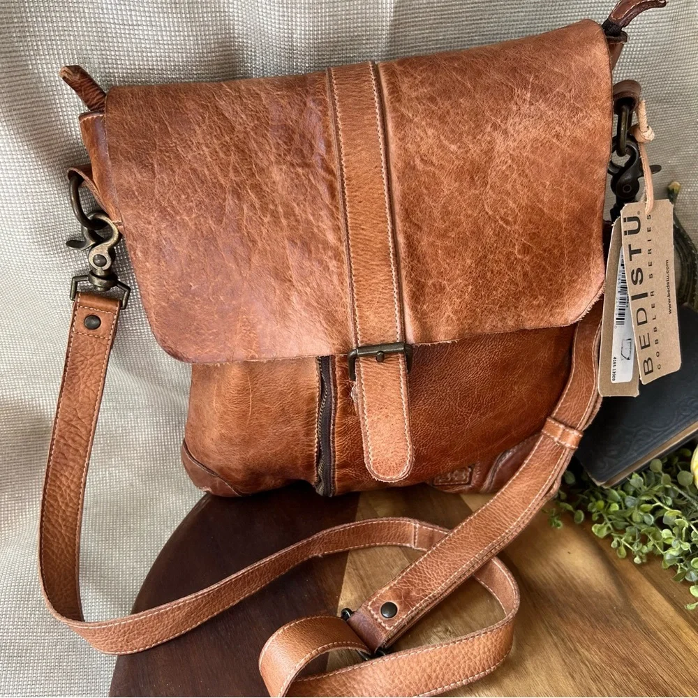 NWT Bed Stu Jack Leather Crossbody Bag Tan Rustic Retail $245